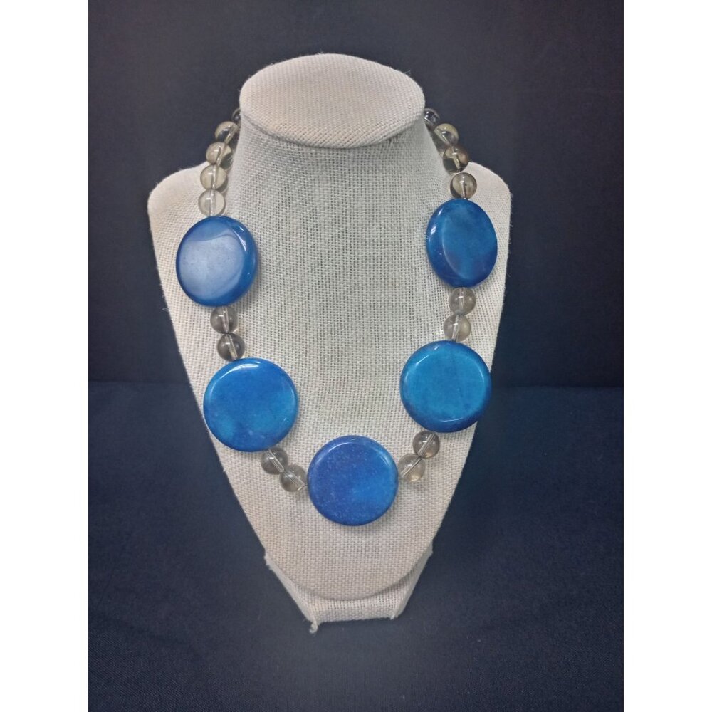 Vintage Chunky Lapis Lazuli Necklace - 20" Beaded Statement Piece - Large Glass
